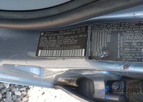 2001 BMW 325I from USA, damaged, VIN WBAAN37471ND47099